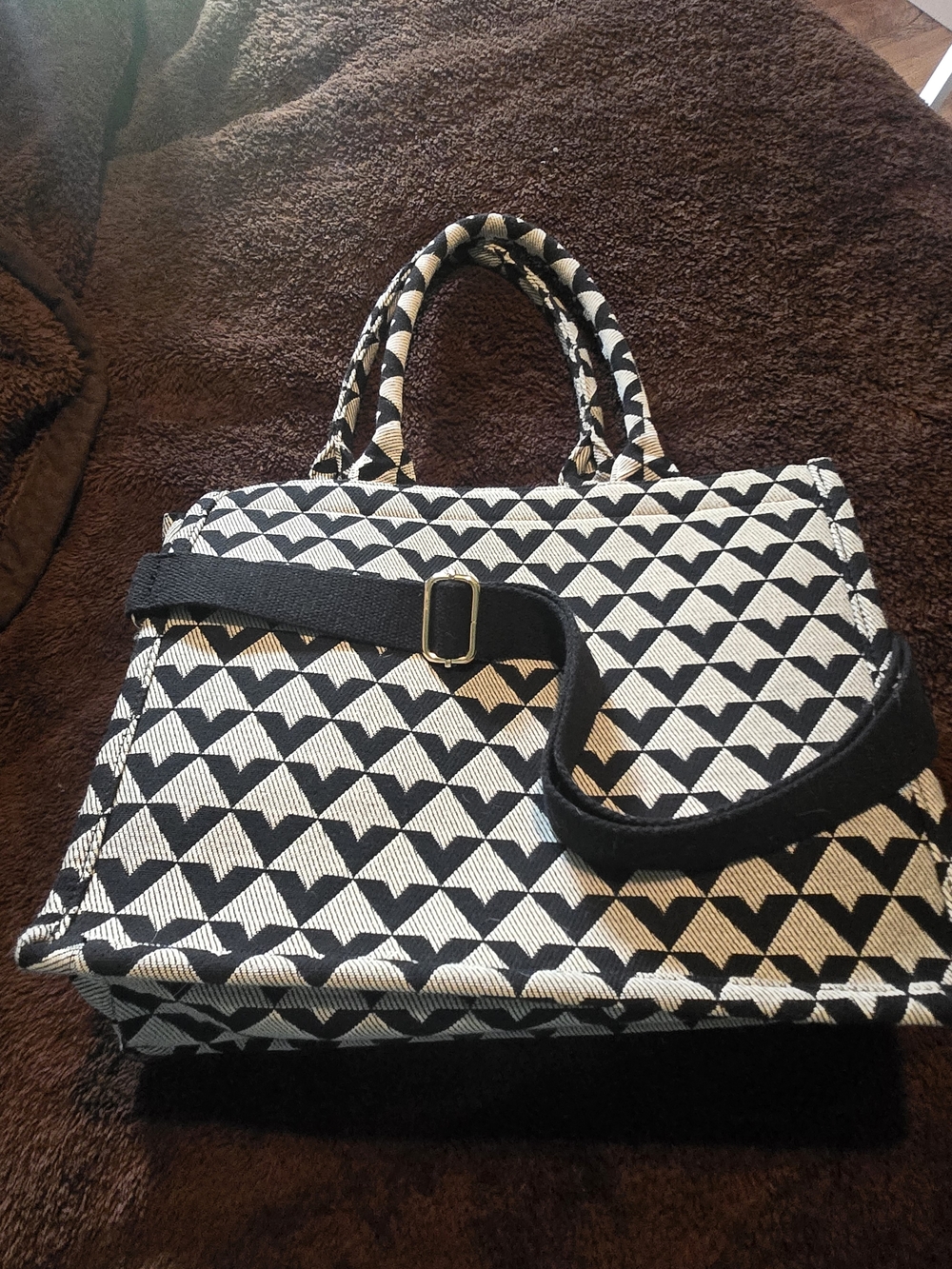 Black & Cream Geometric Tote Bag - Stylish Women’s Handbag